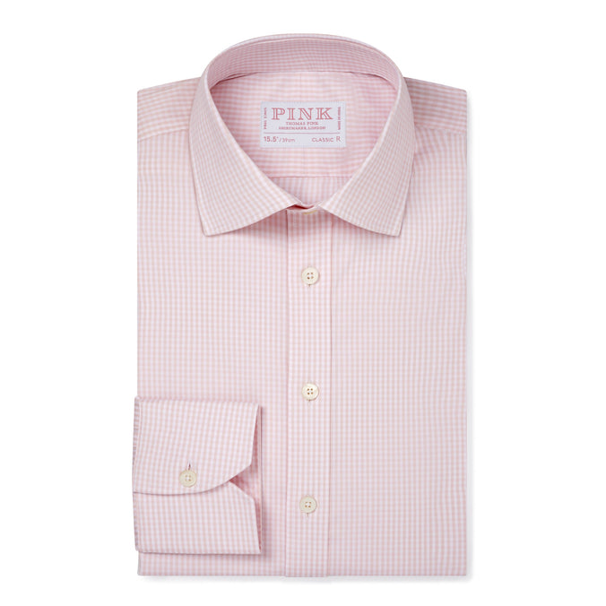 Pale Pink & White Classic Fit Essential Gingham Formal Shirt