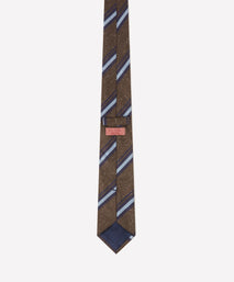 Brown & Navy Slub Contrast Stripe Silk Tie