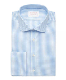 Pale Blue & White Slim Fit Double Cuff Core Poplin Gingham Formal Shirt