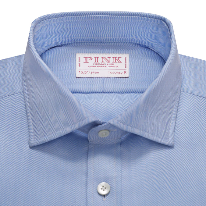 Pale Blue Tailored Fit Twill Herringbone Formal Shirt