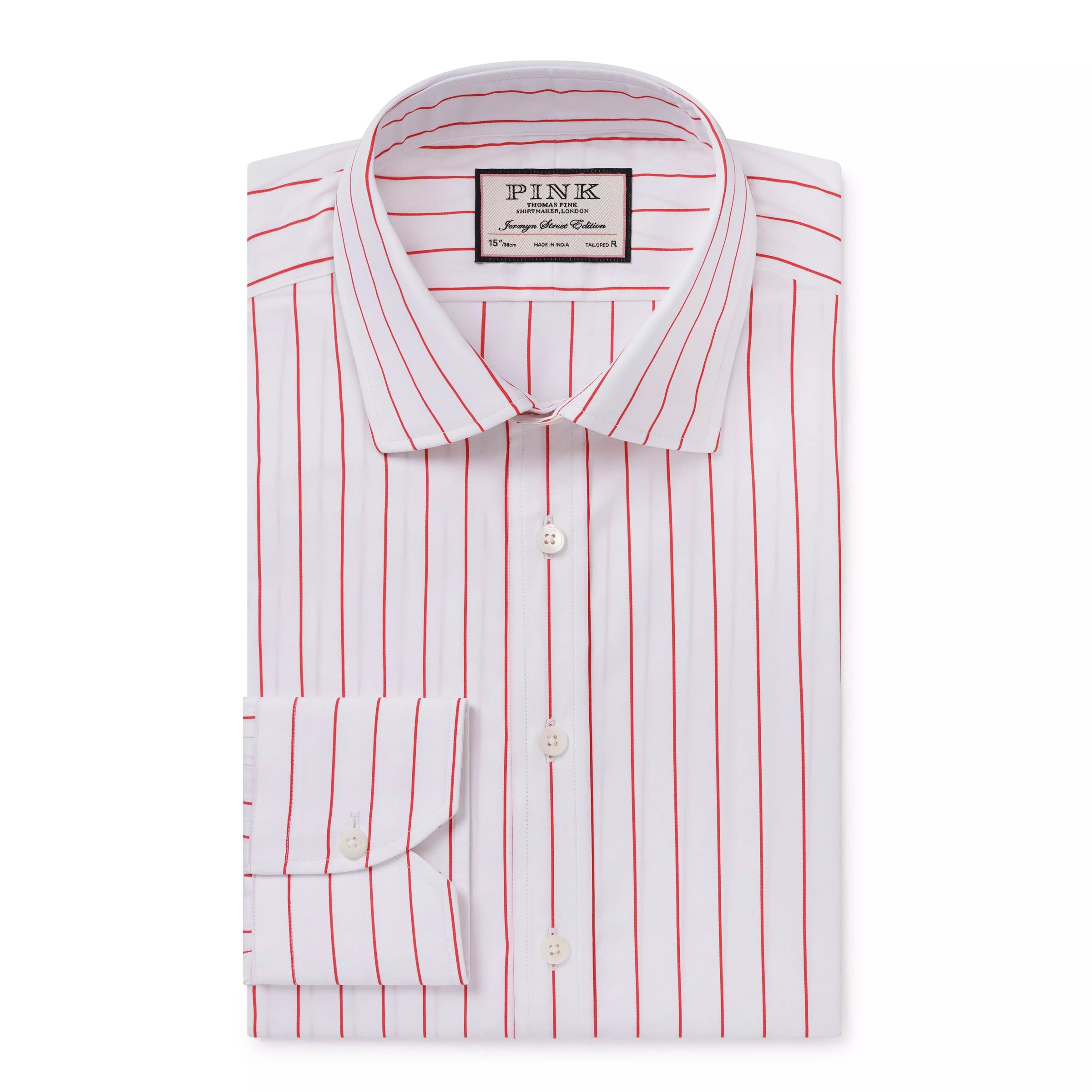 White & Red Tailored Fit Formal Wide Pin Stripe Shirt