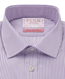 Purple & White Slim Fit Piumino Twill Stripe Formal Shirt