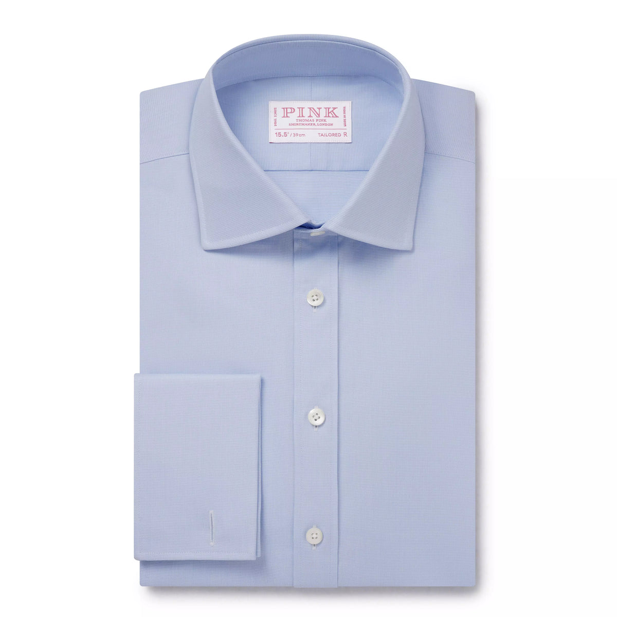 Pale Blue & White Tailored Fit Double Cuff Puppytooth Formal Shirt